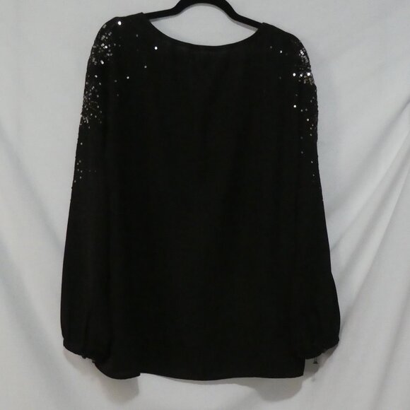 LOVE & LEGEND | size 18 | Sheer Black Sequin Embellished Blouse | Tassel Tie - Picture 2 of 14